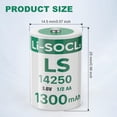 thumbnail image 3 of 2-Pack LS14250 3.6V 1/2AA 1300mAh Lithium Battery for SAFT Water Meter Electricity Meter Gas, ER14250 Batteries Non-Rechargeable, 3 of 4