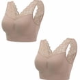 thumbnail image 1 of 2Pcs Women's Sexy Lace Deep V Bralette Comfort Revolution Crop Top Full Figured Supportive Wirefree Bra Plus Size Beige+Beige M-3XL, 1 of 20