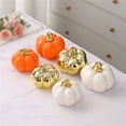thumbnail image 4 of 4 Inch Ceramic Pumpkin Decor, Realistic Orange Artificial Gourd for Fall Home Decor, High Simulation Centerpiece for Halloween Thanksgiving Table Kitchen Shelf Ornament, 4 of 6