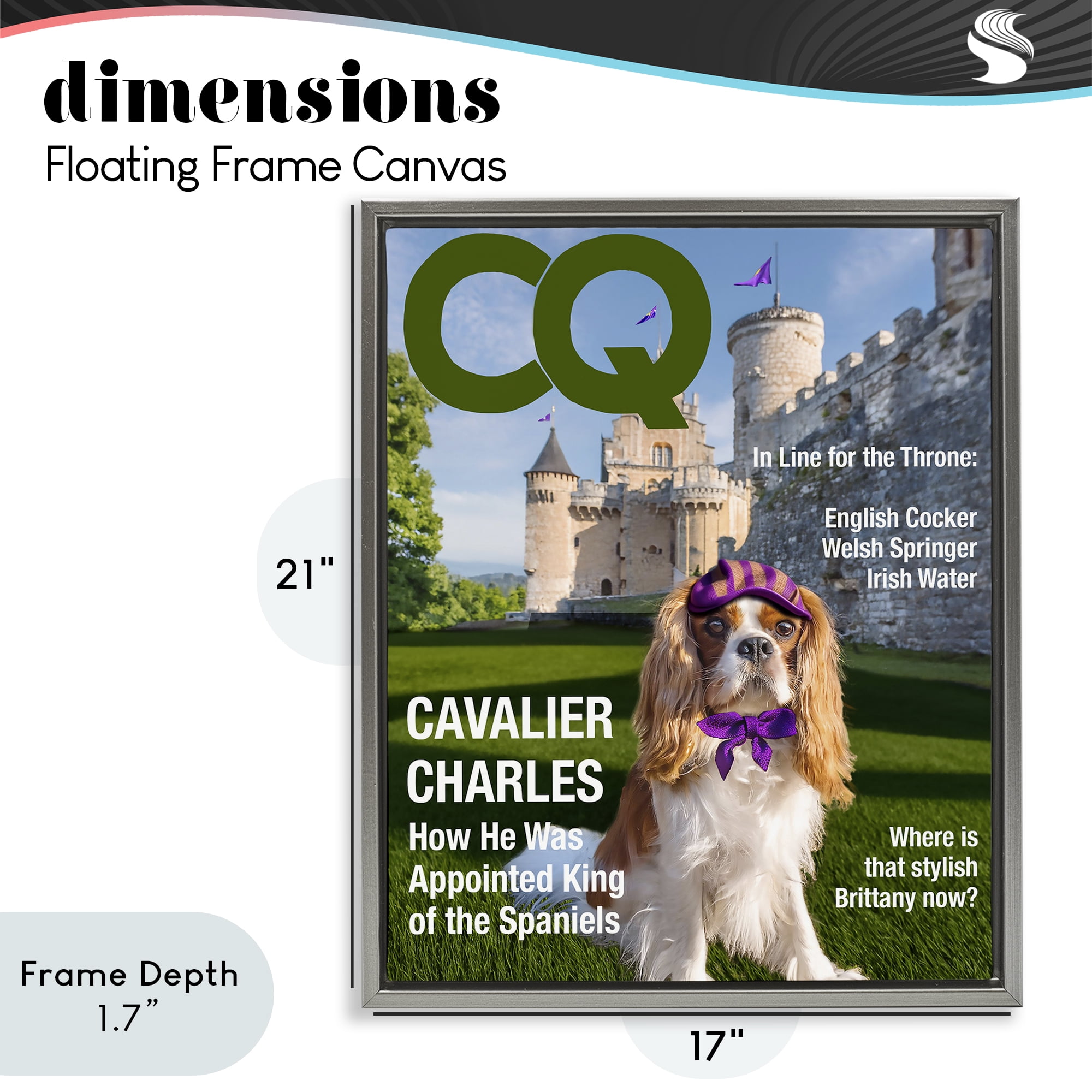 Stupell Industries Royal Cavalier Magazine Gray Framed Floater Canvas Wall Art, design by Grotto Studios
