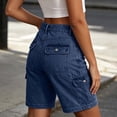 thumbnail image 4 of Jeans Cargo Shorts for Women Solid Color Washed Denim High Waist Casual Bottoms Cropped Pants Summer With Pockets, 4 of 6