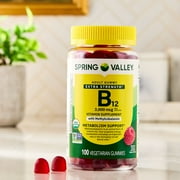 Spring Valley Extra Strength Vitamin B12 Supplement, Raspberry Flavor, 3000 mcg, 100 Count, Vegetarian Gummies for Metabolism Support