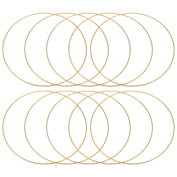 Aro Floral Redondo de Metal de 12 Pulgadas, Marco de Corona de Macramé para Decoración Geométrica de Bodas, Tono Dorado 10 Pcs