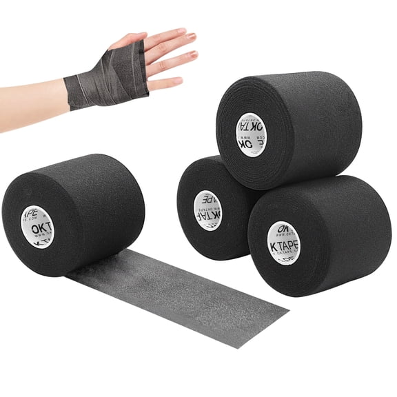 OK TAPE Pre Wrap Tape (4-Rolls, 120 Yards) - Athletic Foam Underwrap for Sports, Protect for Ankles Wrists Hands and Knees, 2.75 Inches - Black
