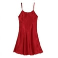 thumbnail image 2 of Women V-neck Sexy Sleeveless Pajamas Nightgown Slip Silk Sleepwears Chemise Fashion Home Wear Nightshirts Female Satin Comfortable Slip Dress,Wine Red,L, 2 of 3