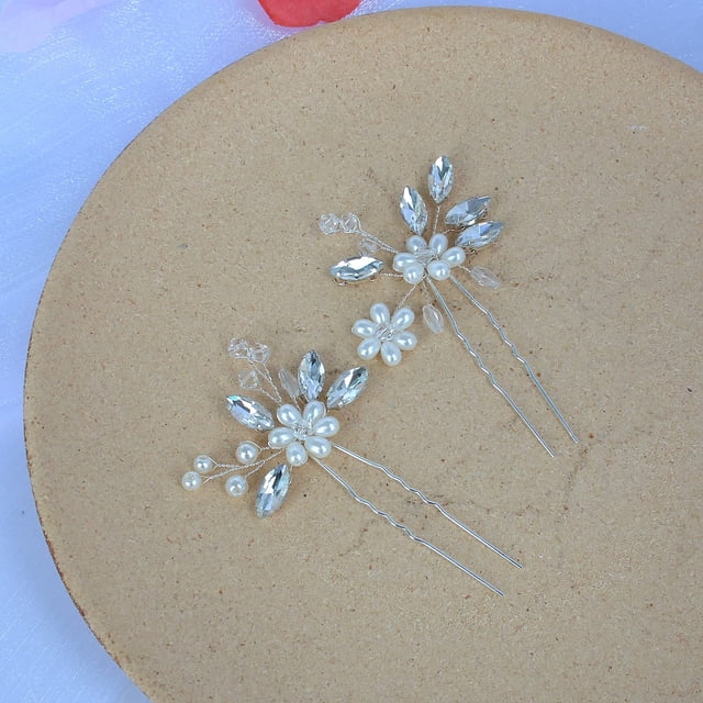 Bestshoot Piezas para el cabello de novia Beusoulove Horquilla para el cabello de boda Accesorios para el cabello con flores de cristal con diamantes de imitación y perlas de imitación para niñas y mu