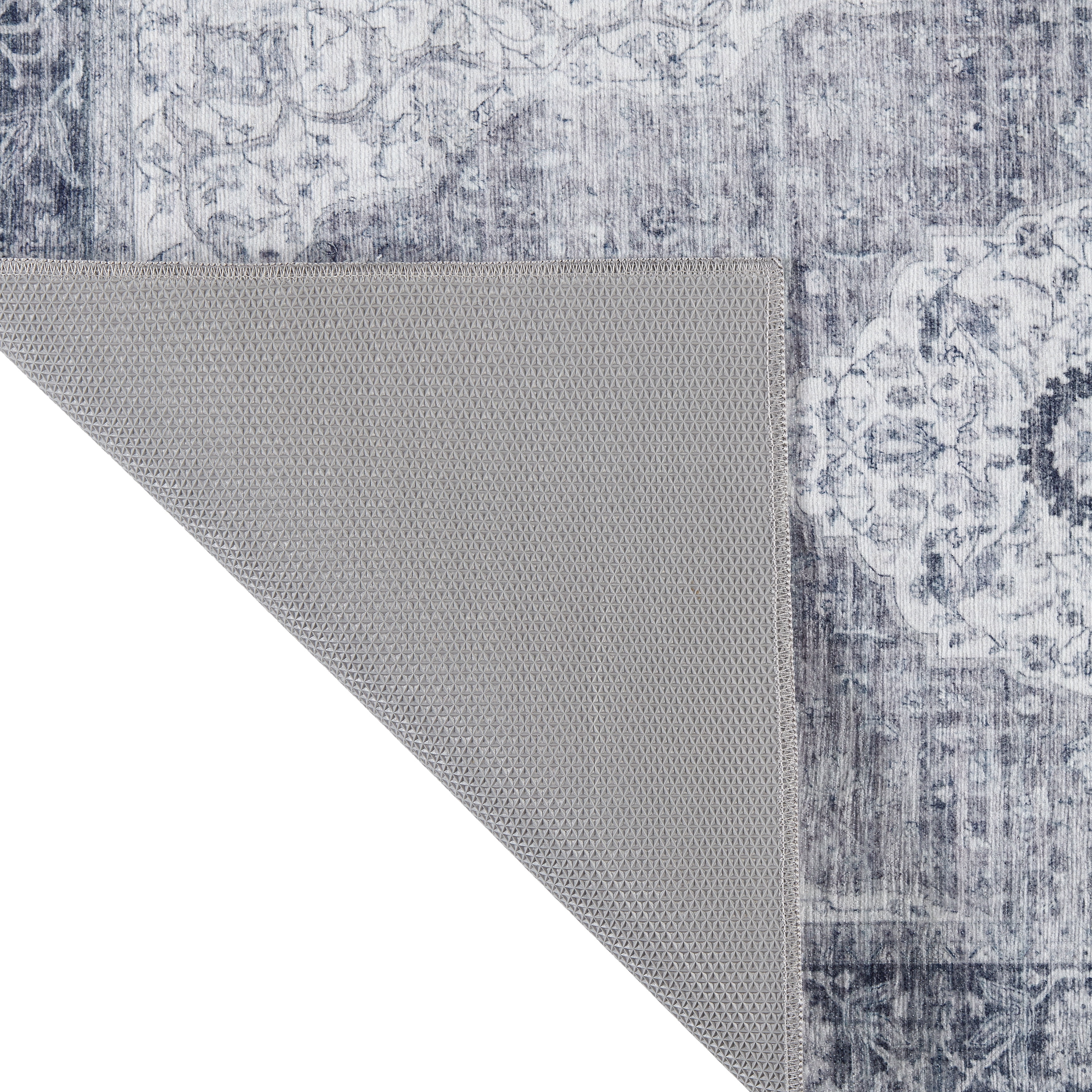 Grey Medallion Washable Skid-Resistant Area Rug, 1'8" x 5'