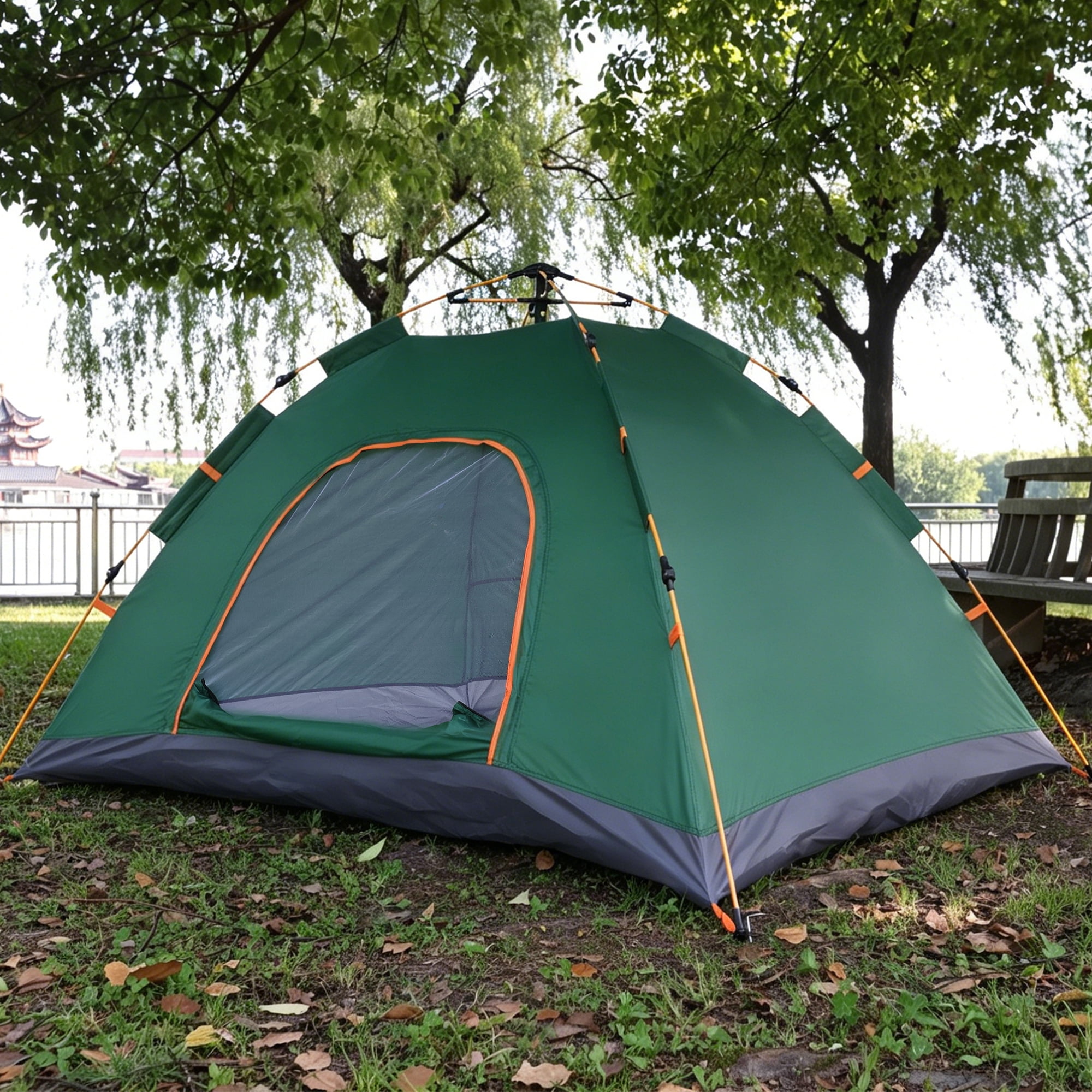 2 Person Instant Camping Tent, Auto Setup Pop Up Tent for Camping/ Hiking/Travel, Green