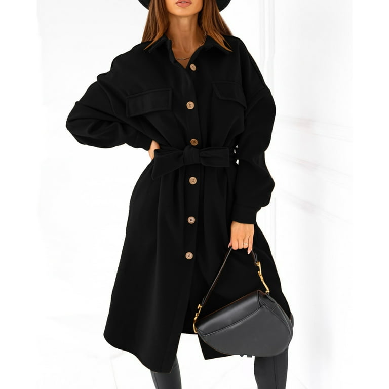 JDEFEG Juniors Long Jackets Women s Wool Thin Coat Trench Jacket Ladies Slim Long Overcoats Outwear Solid Button Elegant Coat Pocket Jacket Women s