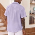 thumbnail image 5 of Charella Men's Casual Linen Shirts Button Down Short Sleeve Striped Beach Shirts Summer Turndown T-shirt Purple,M, 5 of 5