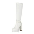 thumbnail image 2 of Bnwani Boots for Women Fall Winter Fashion Mid-Heel Thick Chunky Mid-Calf Versatile Casual Sweet Knight Splicing Boot White Size 7, 2 of 6