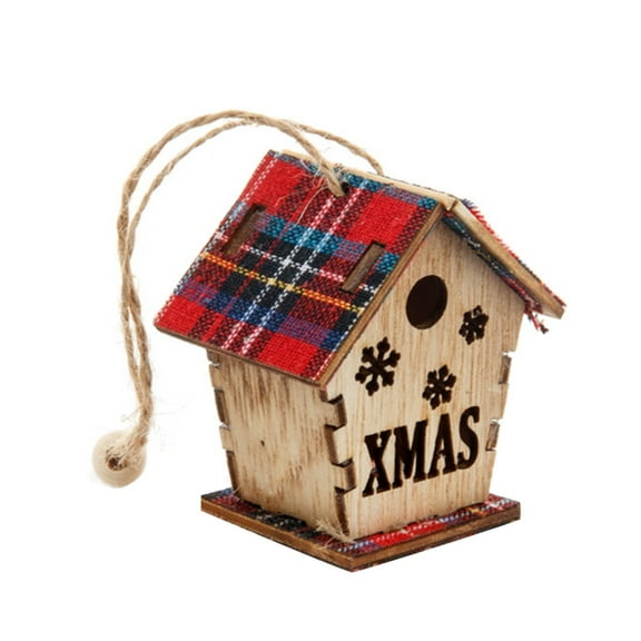 Tkrady Christmas Ornaments-Christmas Red House Wooden House Pendant Decoration Christmas Tree Pendant