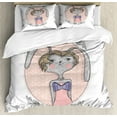 thumbnail image 1 of Kids Girls Queen Size Duvet Cover Set, Vintage Portrait of a Bunny in Oval Flowery Frame on a Polka Dotted Background, Decorative 3 Piece Bedding Set with 2 Pillow Shams, Multicolor, by Ambesonne, 1 of 3