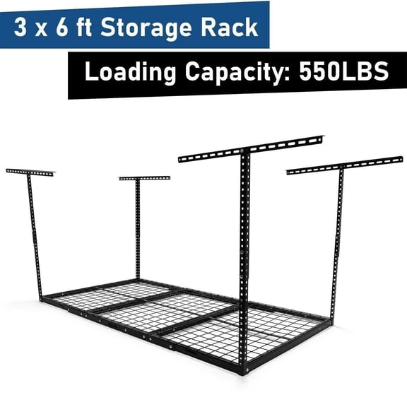 XgoodX HEAVY DUTY 3ft x 6ft Overhead Garage Storage Adjustable Mounted Ceiling Rack BLK