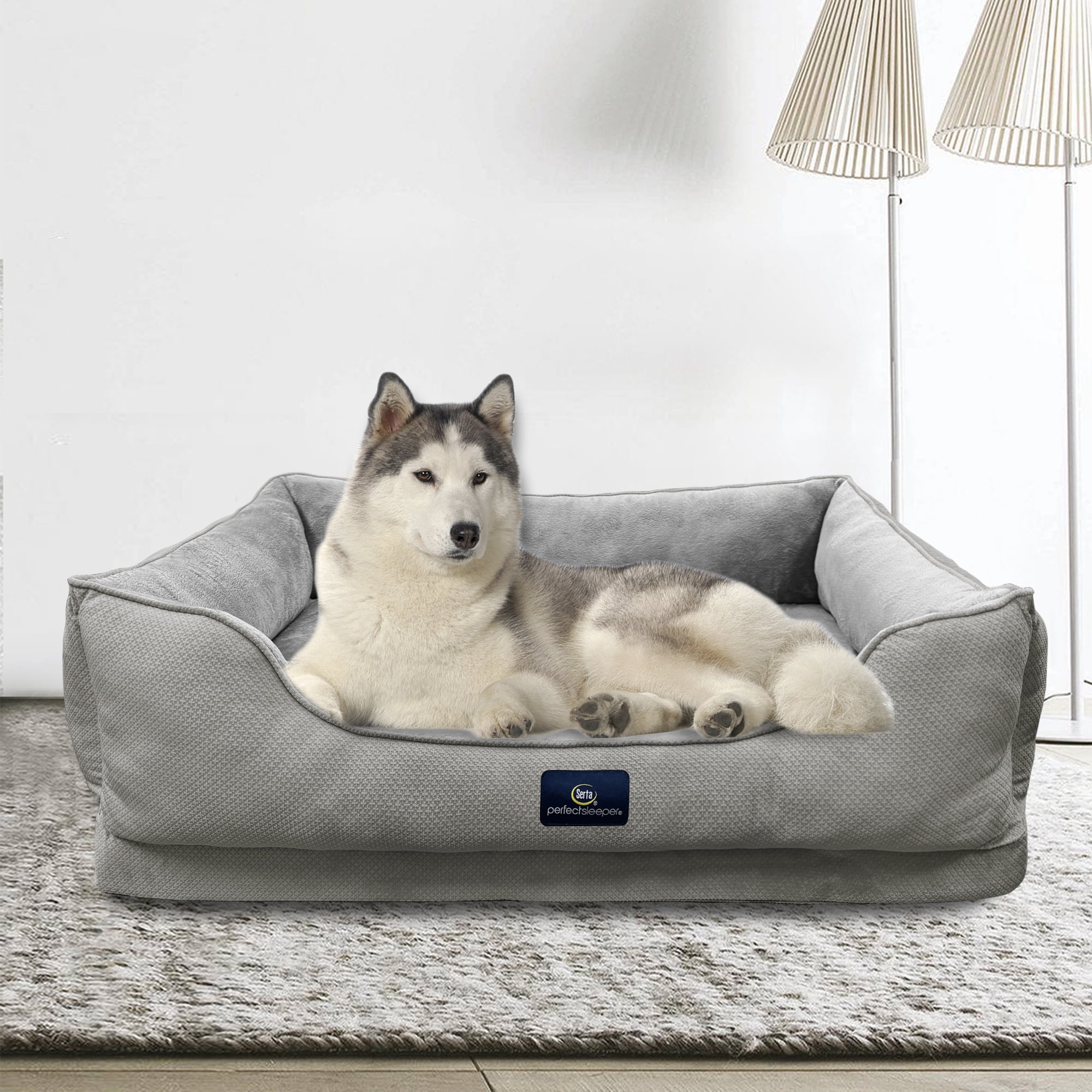Serta Cuddler Bolster Cat & Dog Bed, Gray, Extra Large
