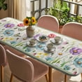thumbnail image 3 of Spring Flowers Table Cloths for 8 Foot Rectangle Tables, Retro Boho Botanical Florals Butterfly Patio Waterproof Elastic Fitted Tablecloths, Washable Rectangular Table Cover for Camping, 3 of 8