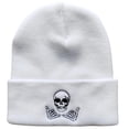 thumbnail image 3 of SYMOID Skull Embroidered Cuffed Knit White Beanie - Gothic Winter Hat for Unisex Hats,Size Free Size, 3 of 6