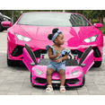 thumbnail image 3 of 2023 Lamborghini Two (2) Seater Ride On Kids Car Truck w/ Remote | Large 24V Battery Licensed Kid Car to Drive 3 Speeds, Leather Seat, MP3 Music by Bluetooth, FM Radio, Rubber Tires -Pink, 3 of 7