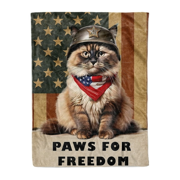 Freedom Paws Patriotic Ragdoll Vintage Memorial Day Cozy Fleece Blanket Cat Lover Kitten Owner Gifts Idea Warm Soft Throw Blanket - 12006