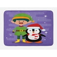 thumbnail image 1 of Elf Bath Mat, Cheerful Elf and Penguin Celebrating Merry Christmas Holiday Theme, Plush Bathroom Decor Mat with Non Slip Backing, 29.5" X 17.5", Blue Violet Multicolor, by Ambesonne, 1 of 2