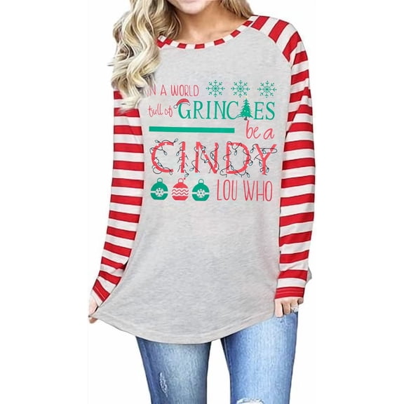 MOUSYA Be A Cindy Lou Who T-Shirt Tee Christmas Raglan Long Sleeve Tops Splicing Baseball Tees Shirt for Women