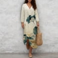 thumbnail image 4 of DISNIMO Flower Print Maxi Dresses for Women Imitation Linen Loose 3/4 Sleeve Midi Dress Casual V Neck Dress Fashion Long Dresses, L, 4 of 6