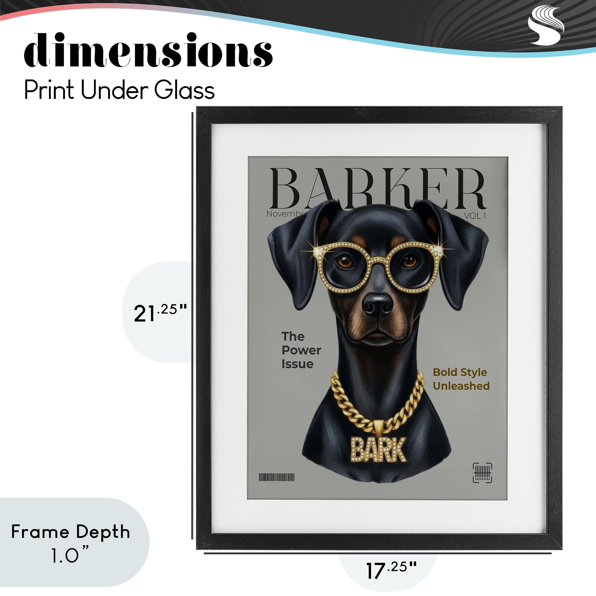Stupell Industries Barker Dog Fashion Magazine Black Framed Print Under Glass, design by A Barefoot Stylist