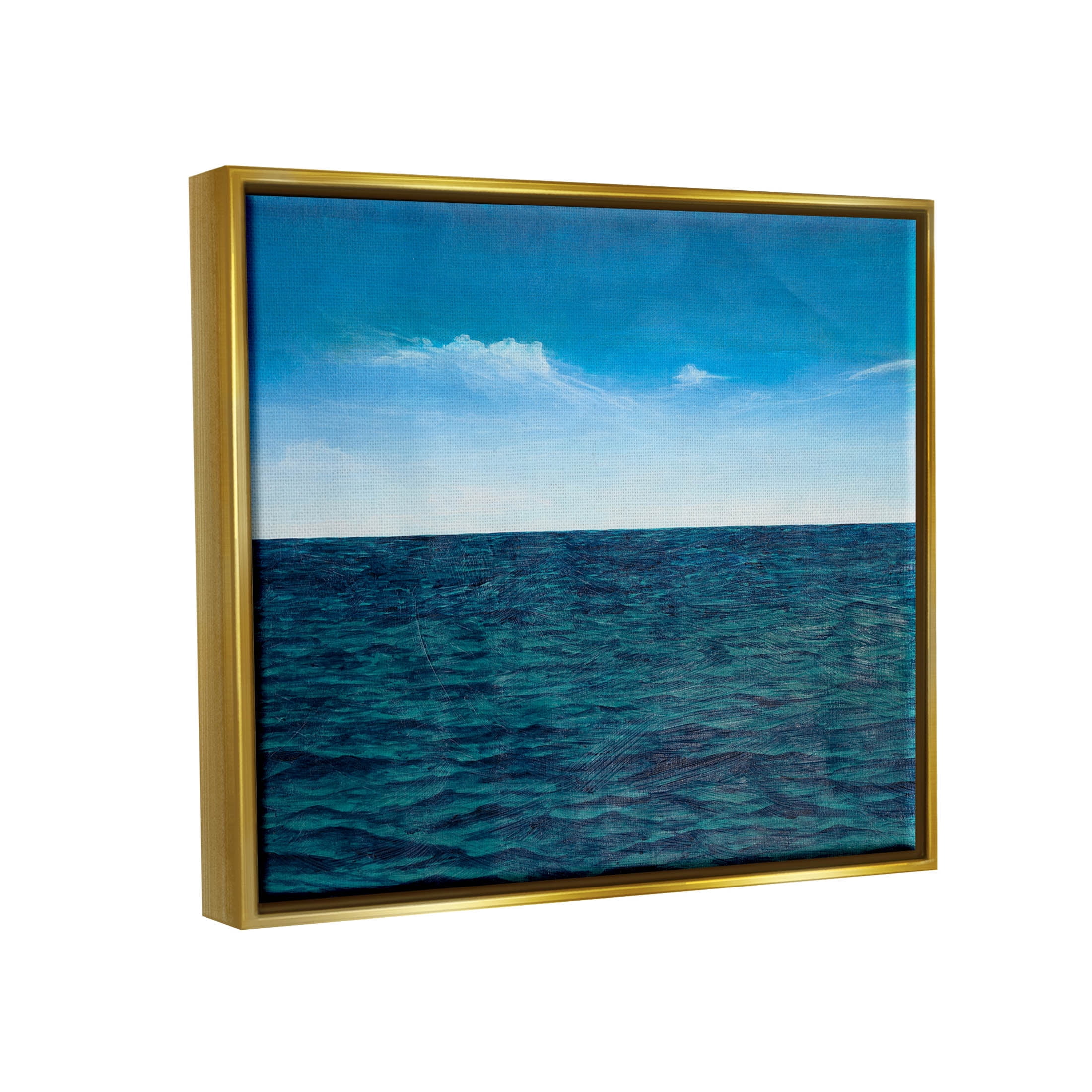 Deep Ocean Blue Water Waves Coastal Graphic Art Metallic Gold Framed Art Print Wall Art
