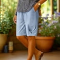 thumbnail image 2 of aohooy Womens Capri Pants Knee Length Cotton Linen Capris Summer Straight Leg Loose Beach Vacation Bermuda Shorts with Pockets Light Blue,S, 2 of 7