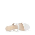 thumbnail image 3 of BURUDANI Women's Chunky Heel Sandals Two Strap Open Toe Low Block Dress Pumps Shoes WHITE/PU Size 8, 3 of 9