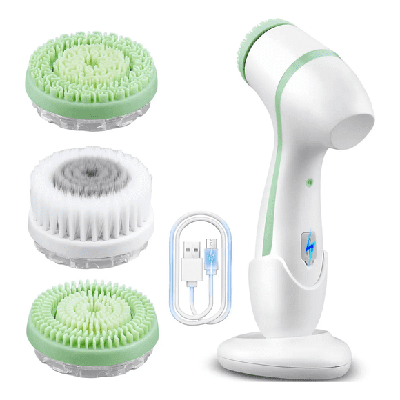 Cepillo Facial Eléctrico USB Inalámbrico 2 Velocidades Malubero, Blanco Verde