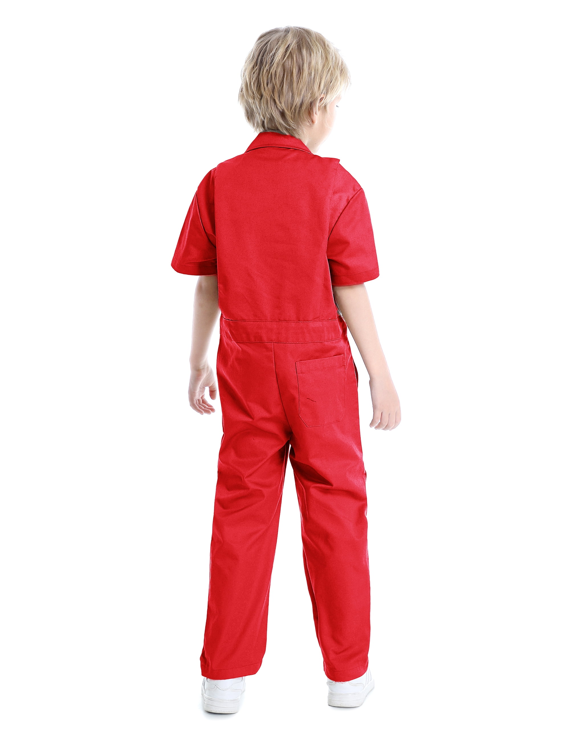Toptie Boy's Coverall Child's Mechanic Halloween Costume Jumpsuit Short  Sleeve-Khaki-9/10Y 