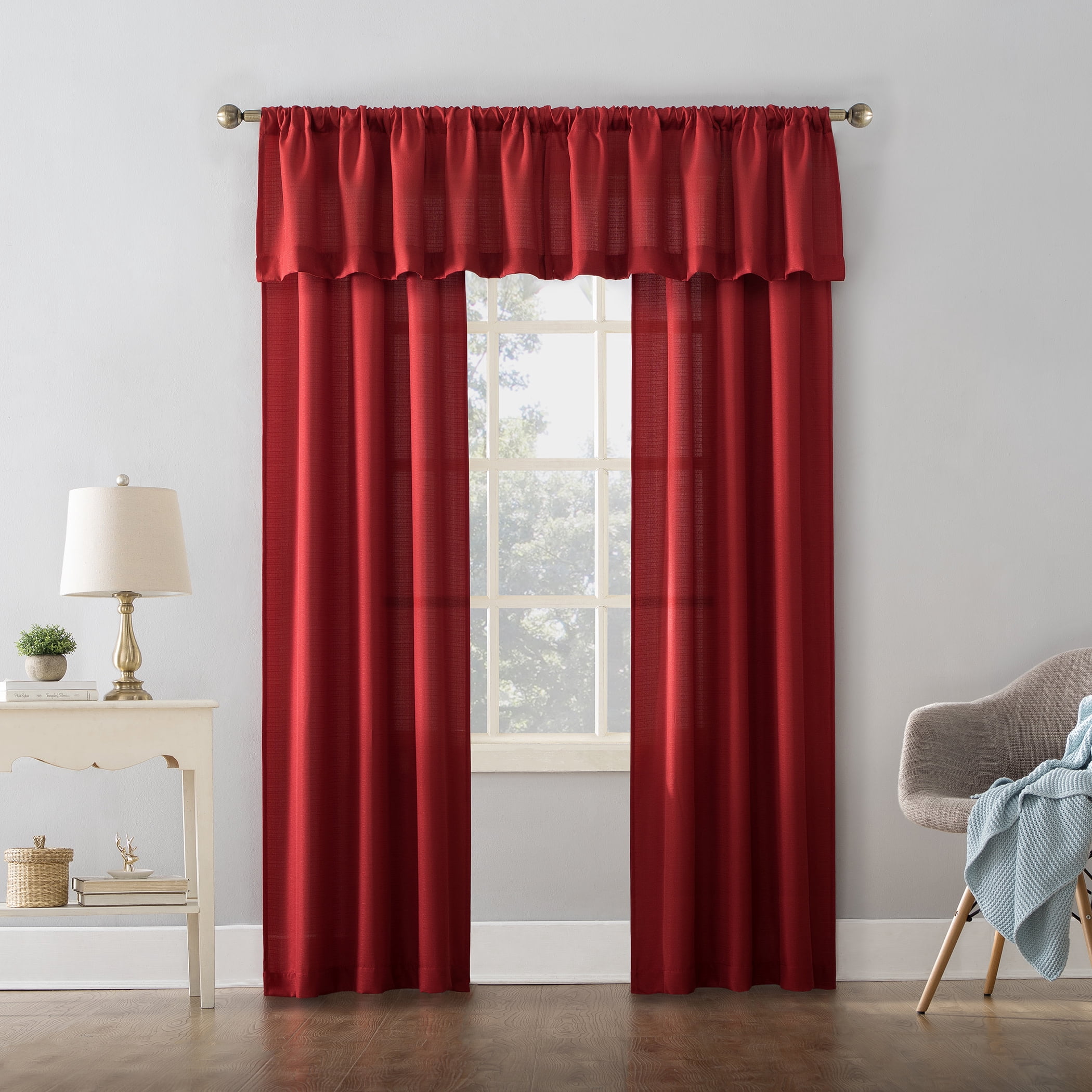 Mainstays Textured Semi-Sheer Solid Rod Pocket Curtain Valance, Red, 56 in W x 17 in L