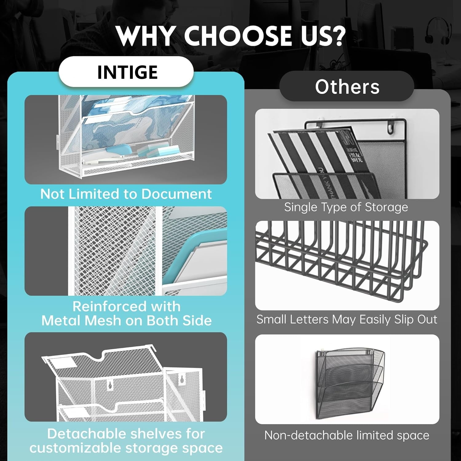INTIGE 13-Tier Wall File Organizer, Metal Hanging Mounted Paper Rack, White, Screw Installation