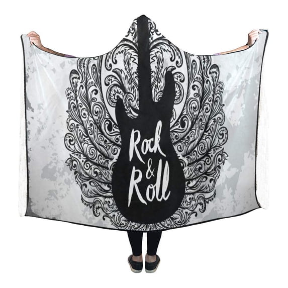 ASHLEIGH Rock and Roll Fashion Soft Fleece Hooded Blanket 56x80 inch Adults Girls Boys Blankets with Hood