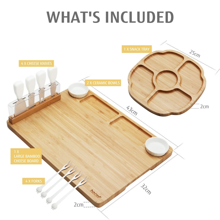 Hecef Bamboo Cheese Board and Knife Set, 13-Piece Large