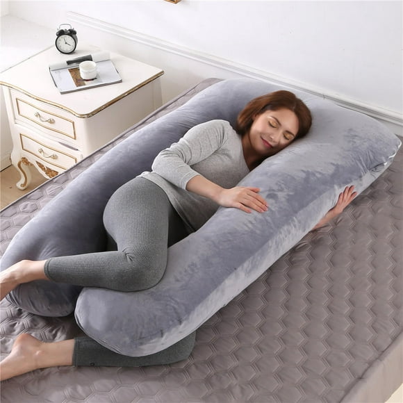 55" U-Shape Pregnancy Nursing Pillow, Sleeping Body Maternity Bed Pillow Cushion With Washable Crystal Fleece Cover