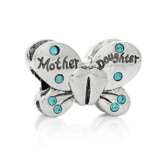 Sexy Sparkles Mother Daughter Butterfly Charm European Bead Compatible for Most European Snake Chain Bracelets - Zinc Metal Alloy, 1 Bead