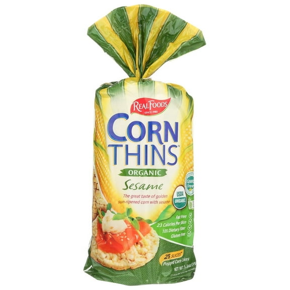 Real Foods Organic Corn Thins Sesame, 5.3 Oz