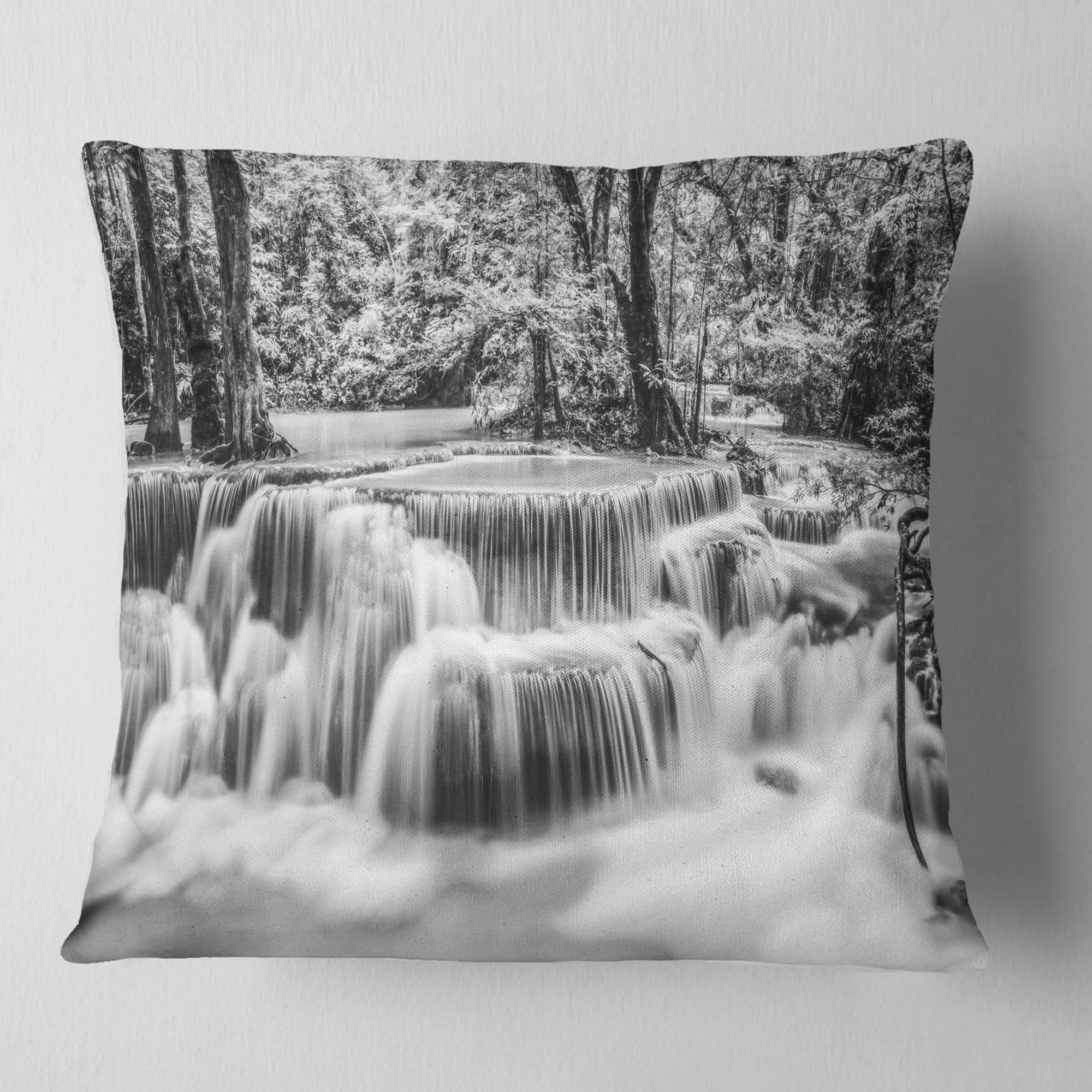 Designart White Erawan Waterfall - Landscape Photography Throw Pillow - 18x18