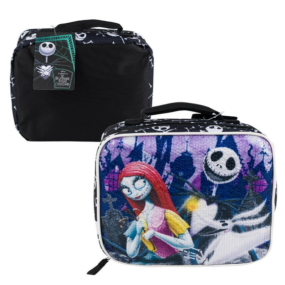 Disney The Nightmare Before Christmas Rectangular Lunch Bag - 9.5" - Sequin Design and Black