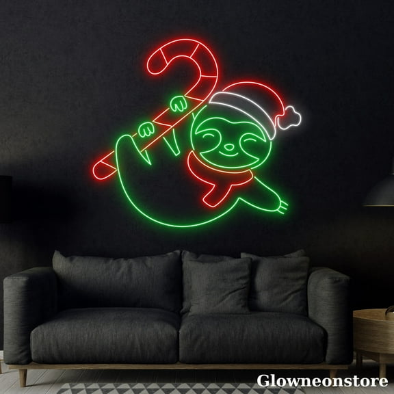 Glowneon Sloths Christmas Neon Sign, Sloth Santa Hat Led Sign, Sloth Lover Gift, Christmas Decor