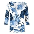 thumbnail image 5 of ICHUANYI Clearance Women's Fashion Printed Loose T-shirt Mid-length 3/4 Sleeves Blouse Round Neck Casual Tops(Blue, XL) ICHUANYI WER2023081404825, 5 of 5