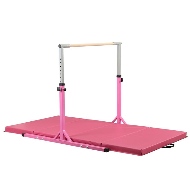 Ainfox Kip Bar Adjustable Height Fitness Gymnastics Training Bar Horizontal Kip Bar For Kids Pink Gymnastic Mat Not Included