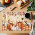 thumbnail image 2 of Orange White Pumpkins Placemats Set of 4, Thanksgiving Leaves Fall Ombre Washable Wipeable Table Mats for Dining Tables, Indoor Outdoor Kitchen Place Mats for Holiday Party Table Decor, 2 of 9