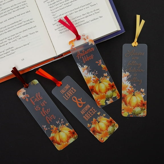 Fun Express 2" x 6" Clear Autumn Sayings & Pumpkin Plastic Bookmarks – 24 Pieces