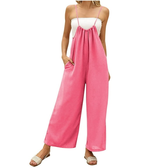 BLVB Womens Summer Overalls Wide Leg Sleeveless Baggy Jumpsuits Casual Loose Suspender Rompers Pants Beach Outfits