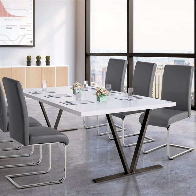 Yaheetech Ensemble de 2 Chaises de Salle à Manger Modernes en Similicuir avec Pattes en Métal, Gris Foncé