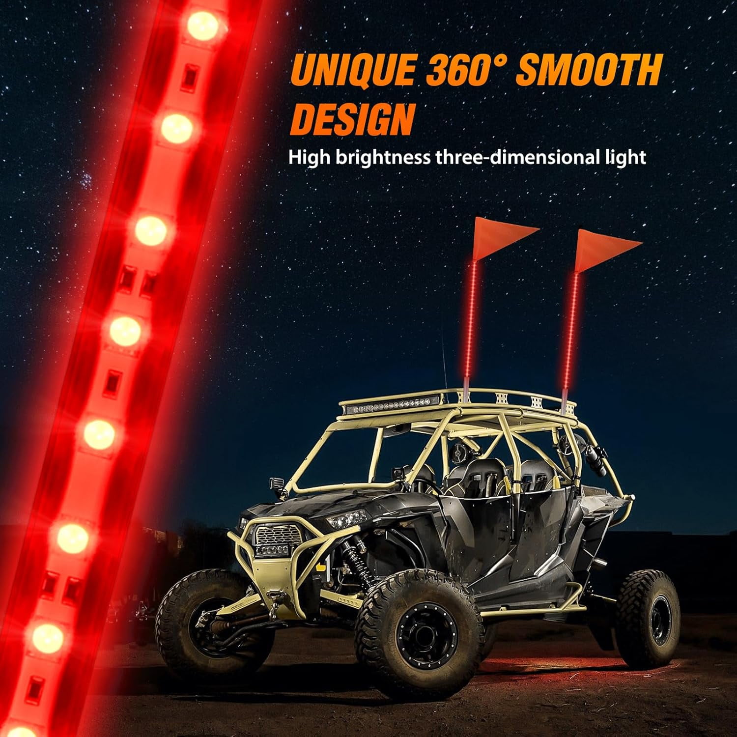 Nilight 1PCS 3FT LED Whip Light with Aluminum Base Red Color Safety Warning Pole Lighted Antenna Whips for RZR Polaris Dune Buggy Off-Road Truck UTV ATV