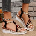 thumbnail image 2 of Daznico Women's Sandal - Womens Weave Round Toe Elastic Band Summer Slope Heel Thick Soled Wedges Sandals,Size 9, 2 of 9